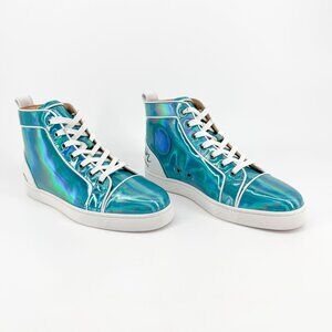 Christian Louboutin Louis Orlato Metallic Sneakers Size 40 US 10 Blue High Top